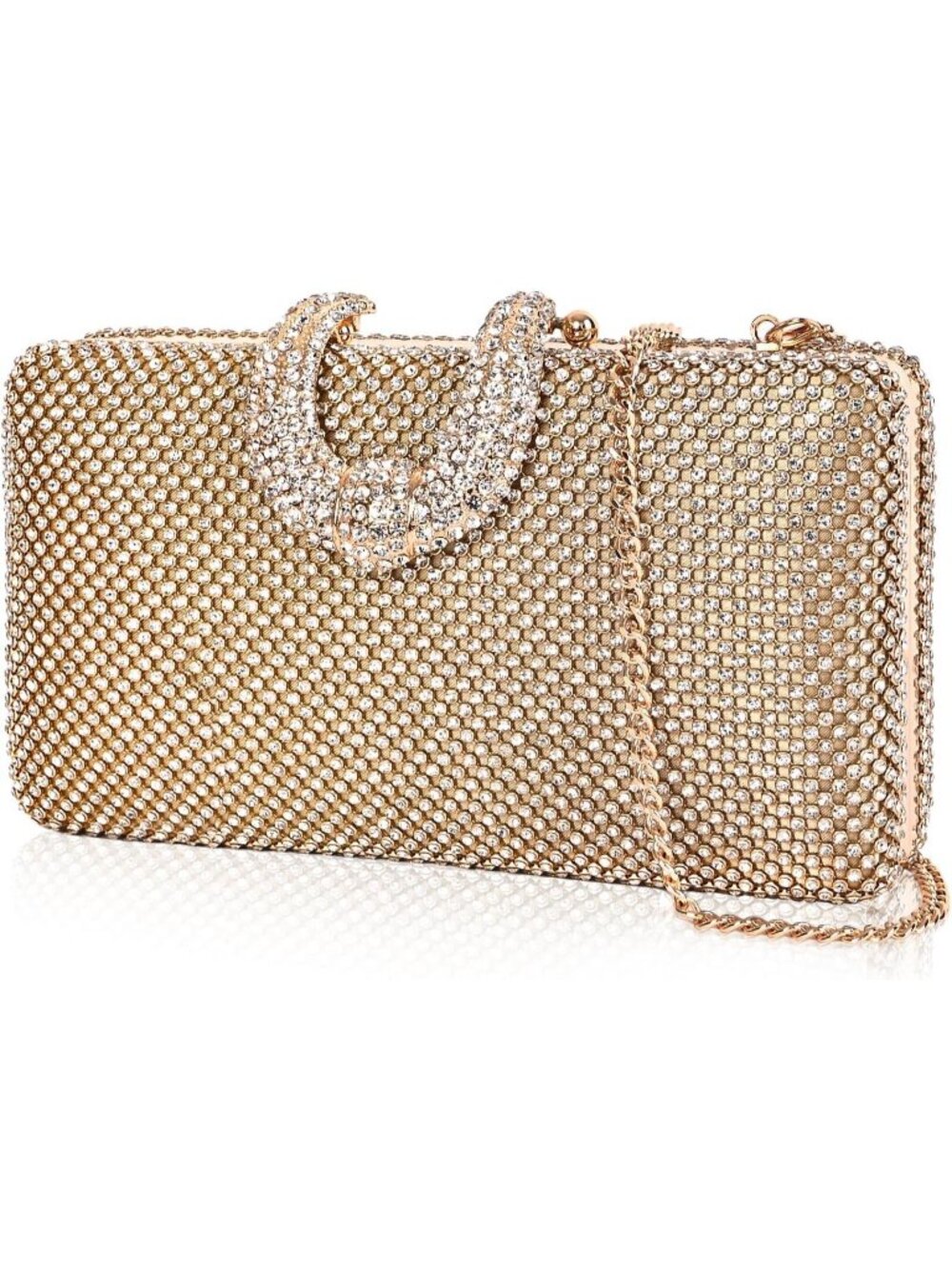 Women's Gold Sparkly Rhinestone Crystal Clutch Purse For Formal Evening Bag